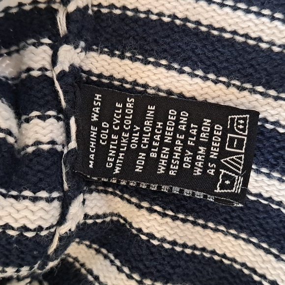 Vintage Anchor Nautical Striped V-Neck Oversized Petite Cotton Knit Sweater - Picture 6 of 8